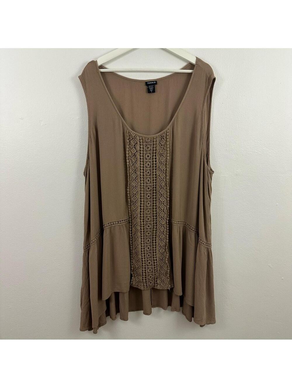 Torrid Brown Gauze Crochet Tank Top Women's Size 5